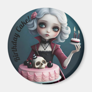 Aimant mignonne fille gothique vampire avec gâteau d'anni