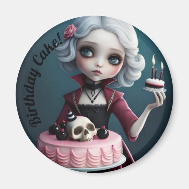 Aimant mignonne fille gothique vampire avec gâteau d'anni (Devant)