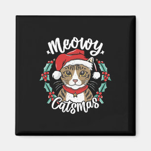 Aimant Mignonne Kitten Noël Chapeau de Noël Meowy Catmas 