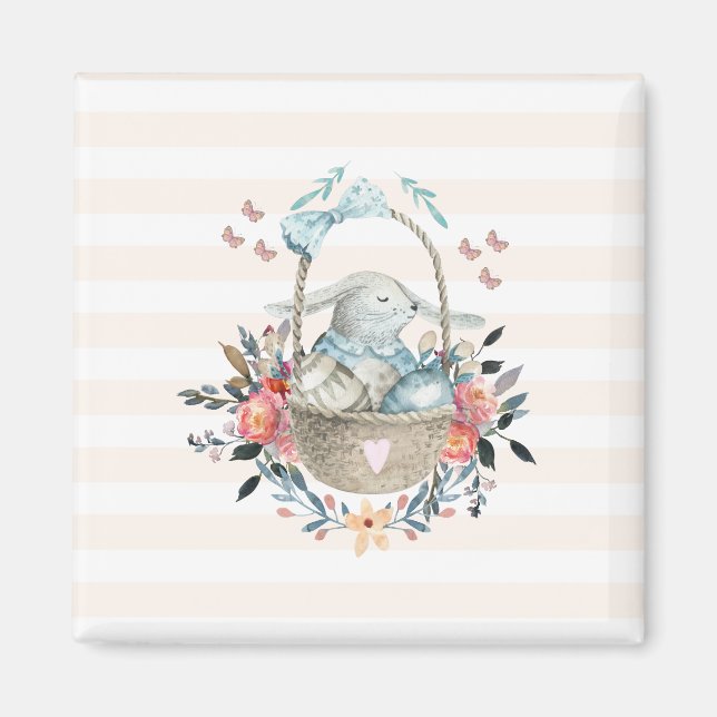 Aimant Mignonne lapin dans un panier avec des oeufs et de (Devant)