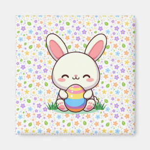 Aimant Mignonne lapin de printemps/Pâques avec oeuf