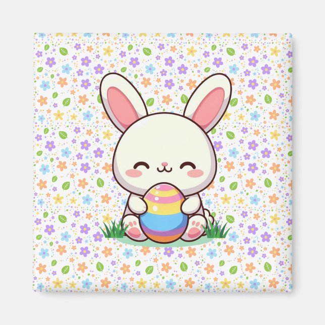 Aimant Mignonne lapin de printemps/Pâques avec oeuf (Devant)
