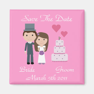 Aimant Mignonne Mariée Cartoon, Groom & Gâteau Enregistre