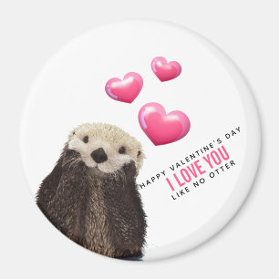 Aimant Mignonne Otter avec les coeurs Saint-Valentin Humo