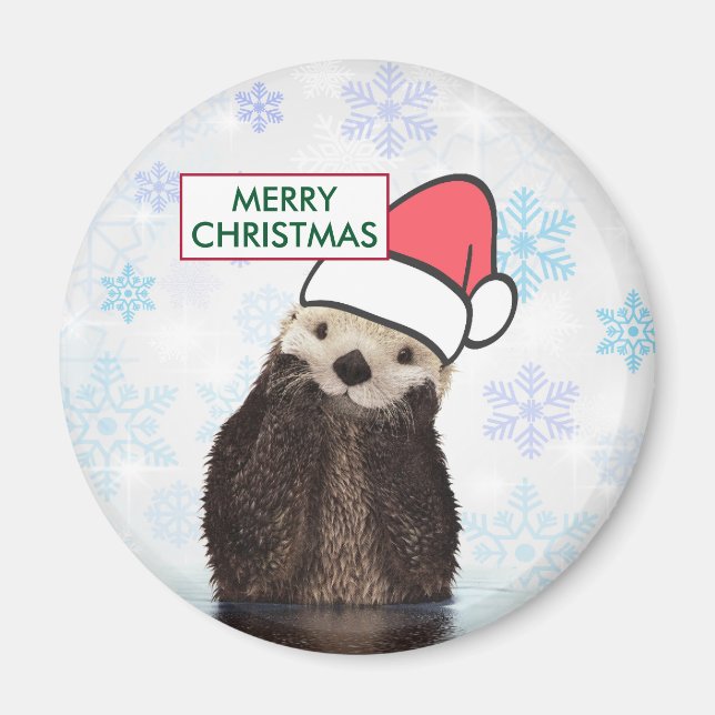 Aimant Mignonne Otter portant un chapeau de Père Noël Joy (Devant)