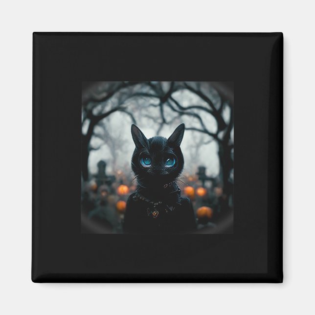 Aimant Mignonne Petite Tête De Chat Pour Halloween (Devant)