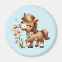 Mignonne Pony Mange Manger Des Marguerites