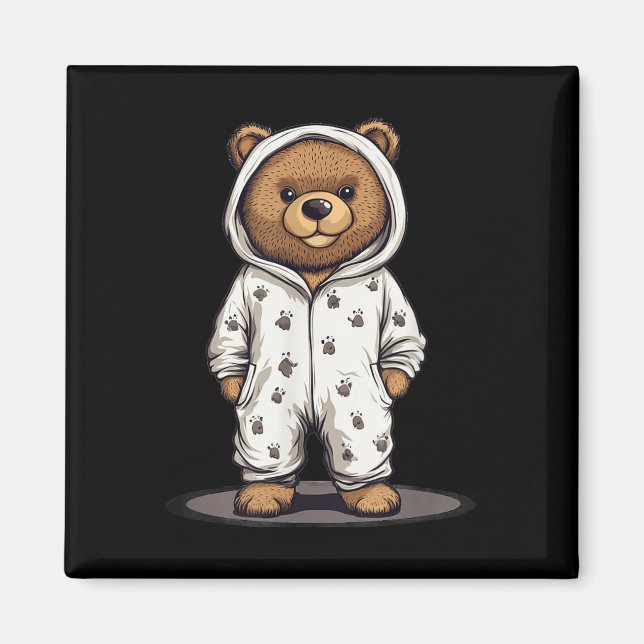 Aimant Mignonne Tenue D'Ours De Pyjama Et Ours En Teddy (Devant)