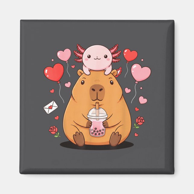 Aimant Mignons Garçons Filles Axolotl Capybara Bubble Tea (Devant)