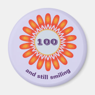 Aimant Milestone Age 100th Bright Orange Flower Birthday