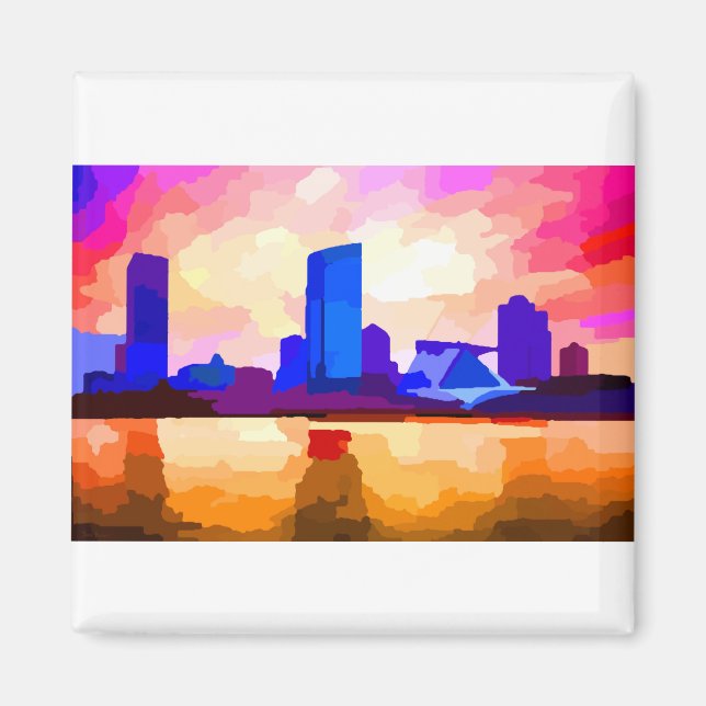 Aimant Milwaukee Wisconsin Skyline au coucher du soleil (Devant)