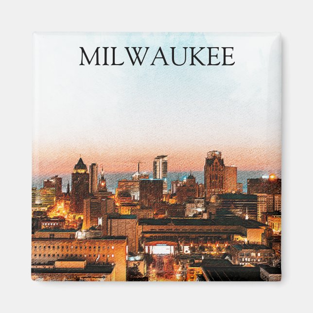 Aimant Milwaukee Wisconsin Skyline By Night Arwork (Devant)
