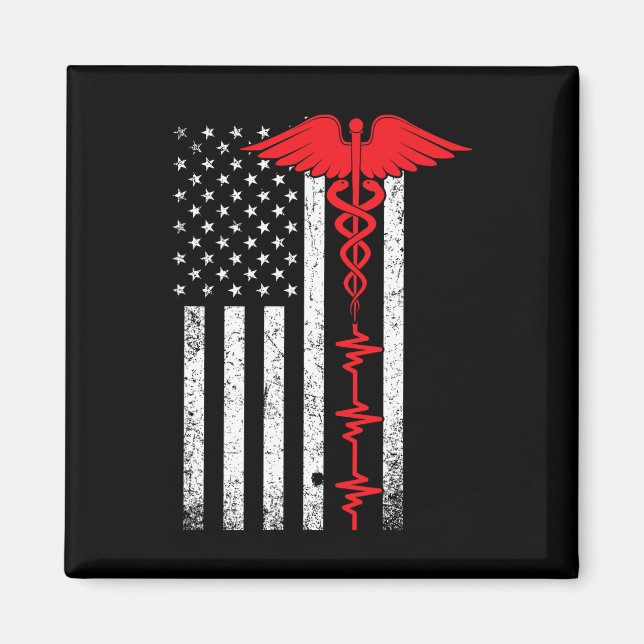 Aimant Mince Red Line Usa Drapeau Infirmière (Devant)