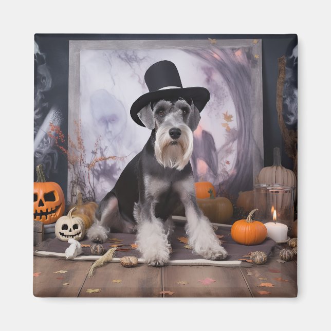 Aimant Miniature Schnauzer Citrouilles Halloween Épouvant (Devant)
