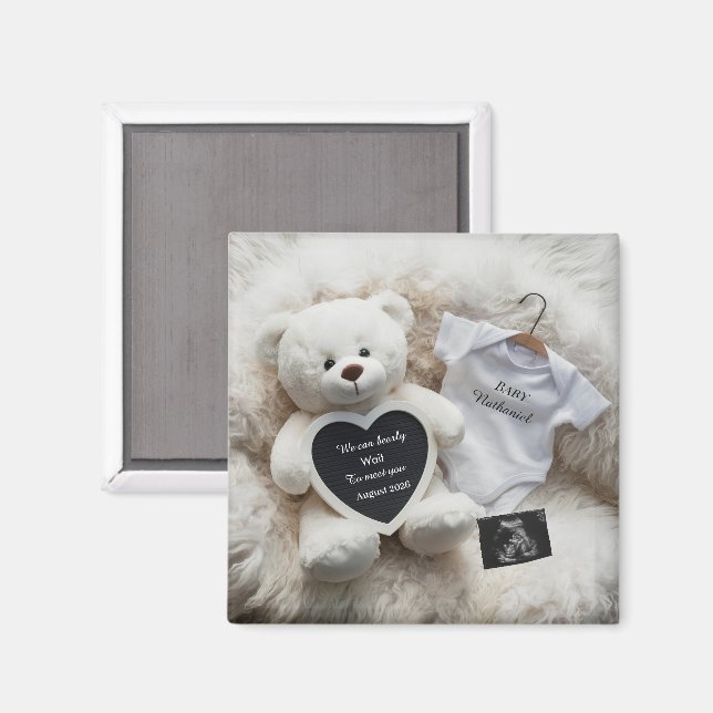 Aimant Minimal white Neutral Pregnancy announcement gift (Recto/Verso)