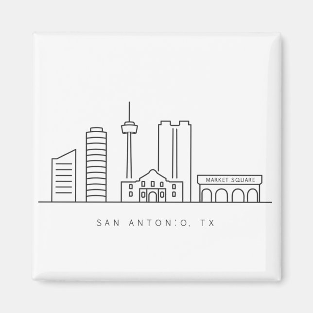 Aimant Minimalist San Antonio Skyline Line Art (Devant)