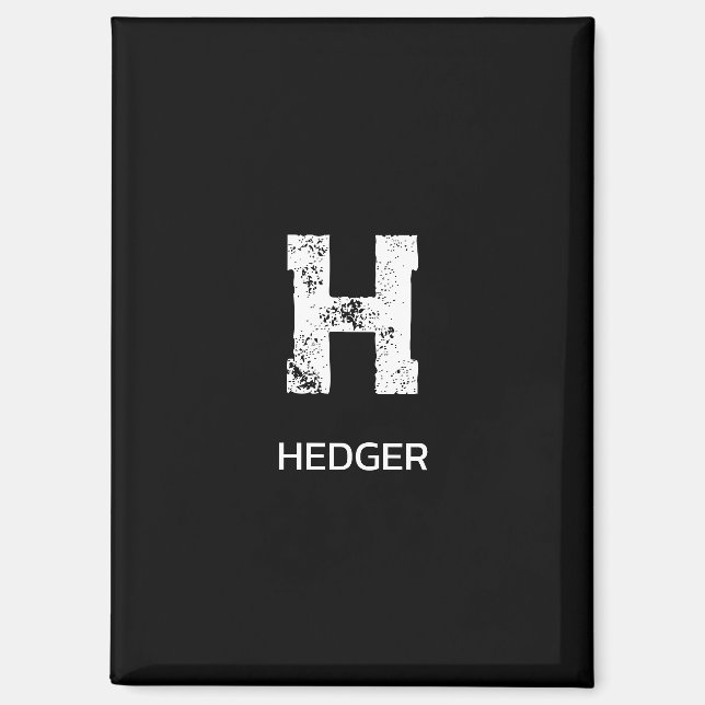 AIMANT MINIMALISTE BLANC MONOGRAMME À UNE LETTRE NOM NOIR (Recto)