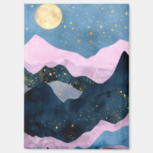 Aimant Minimaliste Lune Étoiles Céleste Montagne Vallée