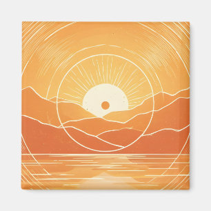 Aimant Minimaliste Zen Montagne Océan Rétro Coucher de so
