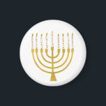 Aimant Minorah festive Hanoukka bougies Élégant minimal<br><div class="desc">Faux bougies menorah en feuille d'or pour votre fête Hanoukka. Illustration de la menorah lunaire avec des étoiles blanches recouvertes de bougies célestes sur un socle de bougies menorah en faux or. Minorah minimaliste élégante étoile Hanoukka illustrée cadeaux de design et produits en papier.</div>