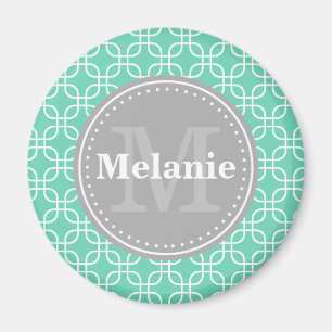 Aimant Mint Carré moderne Motif gris Monogramme