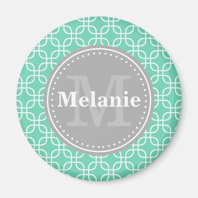 Aimant Mint Carré moderne Motif gris Monogramme (Devant)