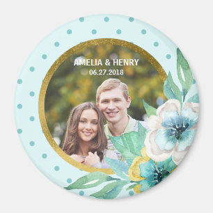 Aimant Mint Faux Gold, Aquarelle Florale Mariage Photo
