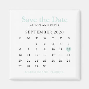 Aimant Mint Heart Calendar Wedding Enregistrer la date
