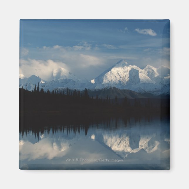 Aimant Mirror Lake Horizon avec Forêt et Montagnes Neige (Devant)