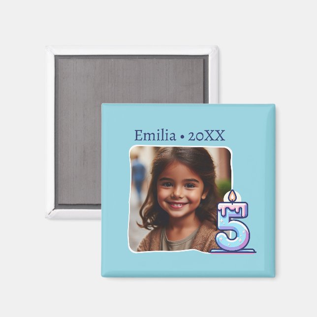 Aimant Mis Cinco Años Cumpleaños con Foto (Recto/Verso)
