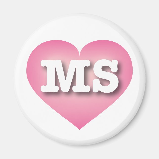 Aimant Mississippi Pink Fade Heart - J'aime MS (Devant)