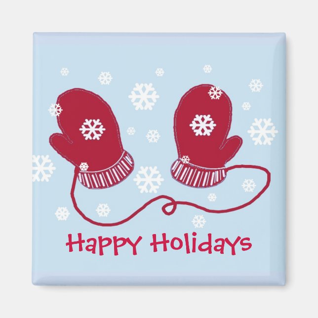 Aimant Mittens Rouges - Joyeuses Fêtes (Devant)