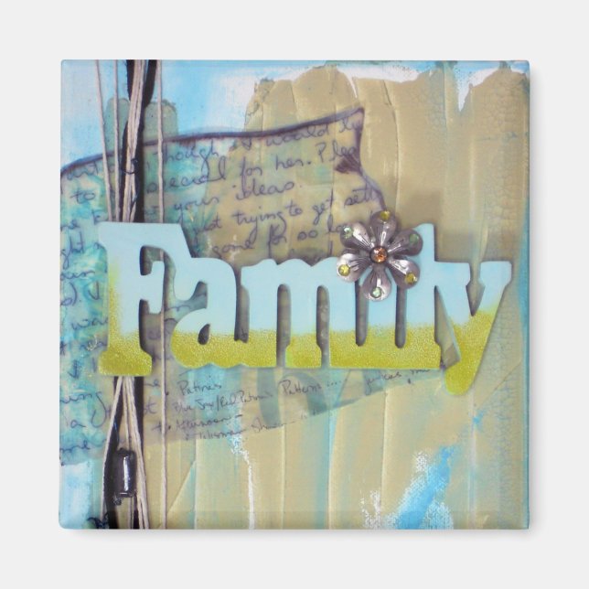 Aimant Mixed Media Blue Green Family Art (Devant)
