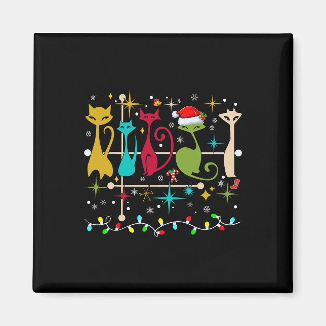 Aimant Mmilieu du siècle moderne Chats Noël Retro les ann (Devant)