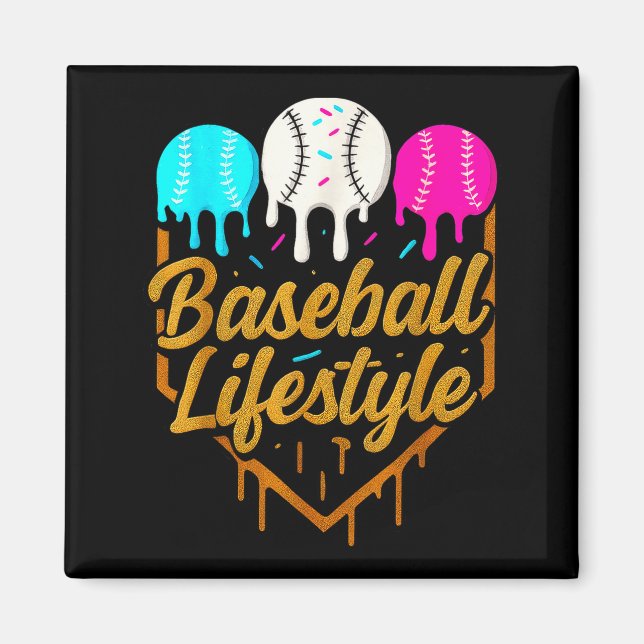 Aimant Mode de vie baseball, glace baseball goutte à gout (Devant)