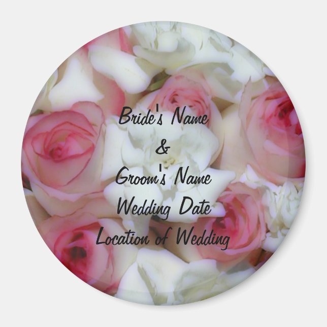Aimant Modèle d'aimant de faveur de mariage à la rose ros (Devant)