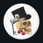 Aimant Modèle gothique de tatouage crâne de joueur<br><div class="desc">Amusant gothique mariage marié jeu homme crâne avec dés et as de cartes de pique conception, facilement changer la couleur arrière - plan d'une gamme de plus de 200 couleurs arrière - plans différentes facilement ajouter votre propre texte pour faire un gothique unique, steampunk, rock, jeu, tatouage ou biker, produit...</div>
