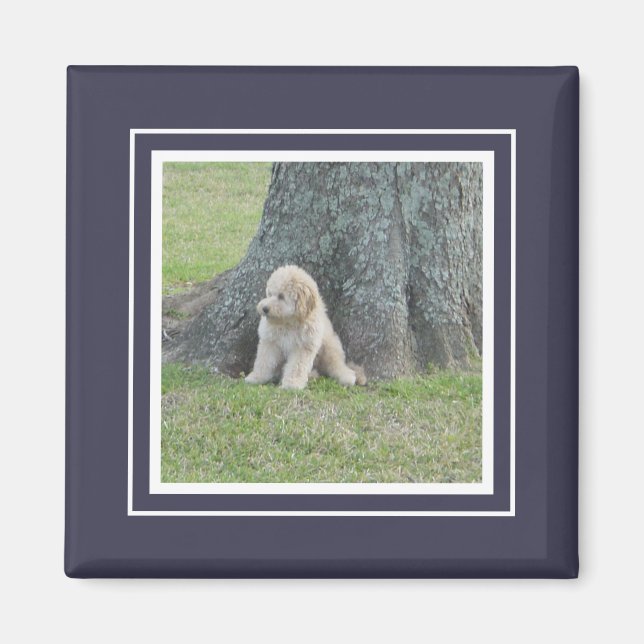 Aimant Modèle photo personnalisé bleu foncé et blanc (Devant)