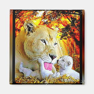 Aimant Modèles Big Cat : Lioness et Cubs 01