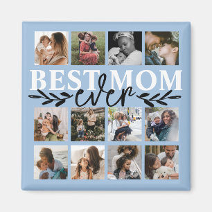 Aimant Modern Best Mom Ever Blue Photo Collage