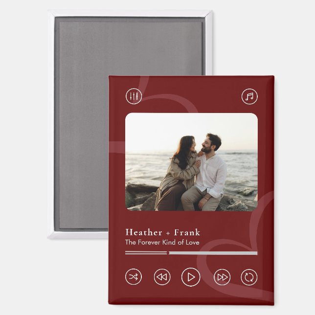 Aimant Modern Elegant Chic Music Player Photo Valentines (Recto/Verso)