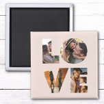 Aimant Modern LOVE Photo Collage Cutout Saint Valentin<br><div class="desc">Grand cadeau pour la Saint-Valentin,  les Anniversaires ou pour les jeunes mariés : Ce coussin de collage photo moderne est facile à customiser avec vos 4 photos préférées dans le design minimaliste LOVE découpé typographie. C'est la version rose vif.</div>