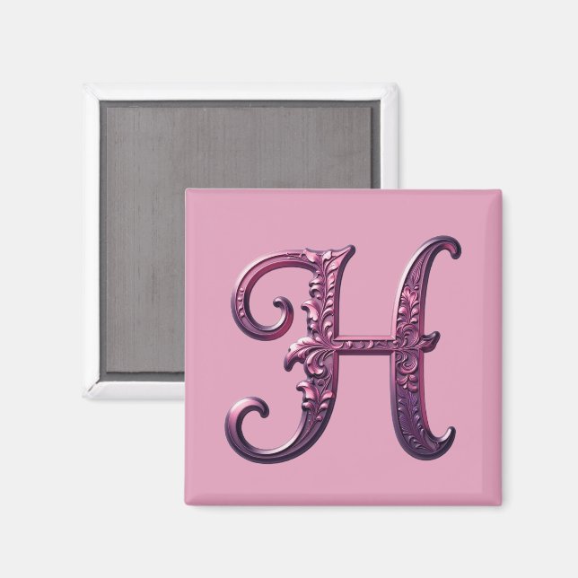 Aimant Modern Metallic Rosemaling Letter H, Pink/Purple (Recto/Verso)