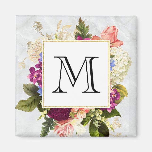 Aimant Modern Pink Watercolor Floral Bouquet Monogram (Devant)