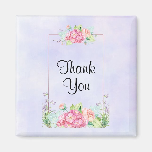 Aimant Modern Pink Watercolor Floral Frame Thank You (Devant)