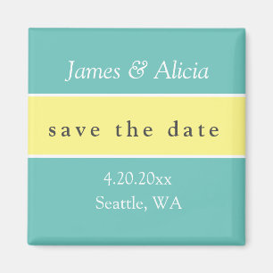 Aimant Moderne Aqua et jaune Save the Date