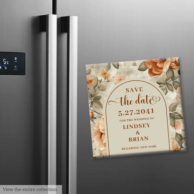 Aimant Moderne Boho Orange Brûlé Beige Sage Faire Part de (Modern Boho Burnt Orange Beige Sage Save the Date)