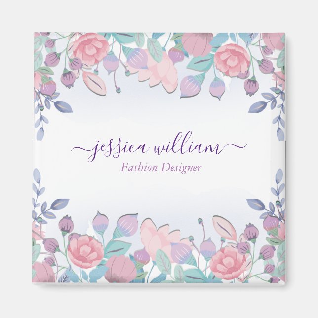 Aimant Moderne Chic Hydrangeas Bleus Floral Aquarelle (Devant)