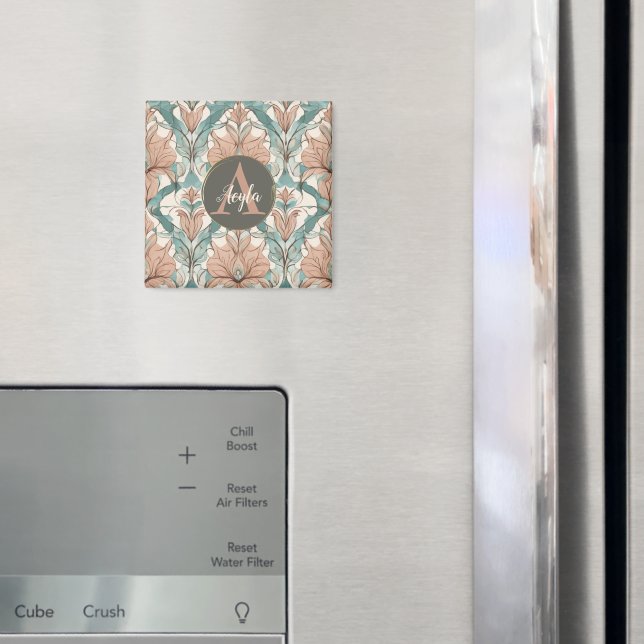 Aimant Moderne Elégant Botanique Rose Floral Damask (In situ (réfrigérateur))