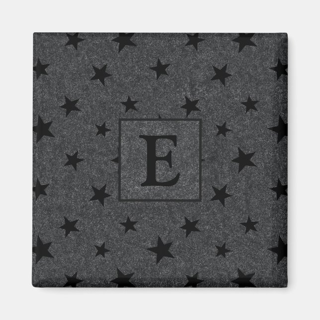 Aimant Moderne Elegant Chic Black Star Motif Monogramme (Devant)